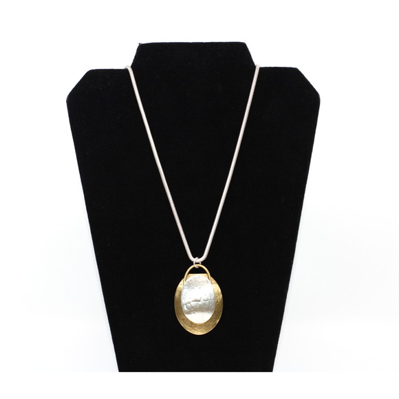 A3 Flawless Vintage BAER SF Tribal Silver Tone Sanke Chain Oval Pendant Necklace - Picture 1 of 5